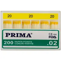 Conuri din Hartie Absorbanta .02 Taper, Nr.20, pentru Uscarea Canalelor Radiculare, Prima, 200 Bucati