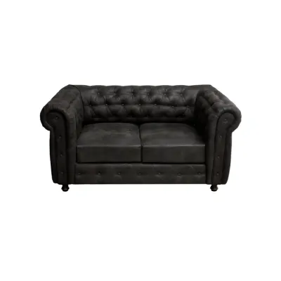 Canapea fixa CHESTERFIELD, 2 locuri, cu arcuri, negru, 168x90x80 cm