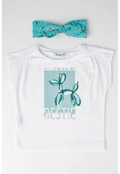 Tricou cu imprimeu si bentita - Alb/Verde deschis