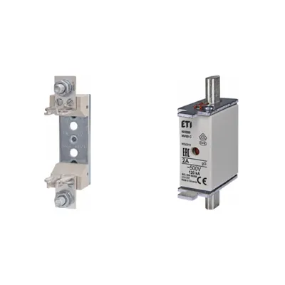 Pachet Protectie Circuit Electric: Soclu Siguranta Fuzibila NH00/NH000 1P (M8), Siguranta Fuzibila NH000 gG 2A 500V