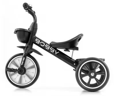 Tricicleta pentru copii Milly Mally Bobby Black cu cadru robust din otel, roti Eva, +24 luni
