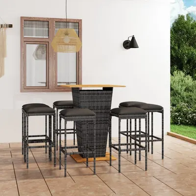 Gossi set mobilier bar de gradina cu perne, 9 piese, gri, poliratan
