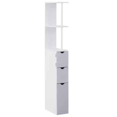 HOMCOM Mobilier Coloană Baie, 2 Compartimente, Ușă, 2 Sertare, MDF și Fier, 15x33x140 cm, Alb și Gri | Aosom Romania