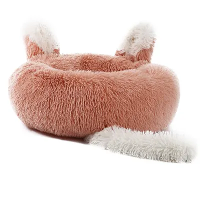 Culcus Patut Rotund, Pufos, Pentru Caini si Pisici, 50 Cm, Roz, codita si urechi