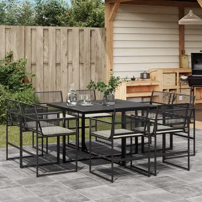 Gossi set mobilier de gradina cu perne, 9 piese, negru, poliratan