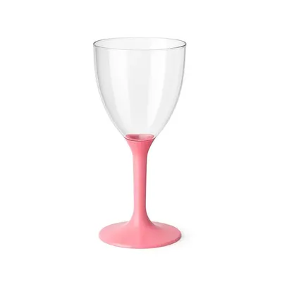 Pahare Plastic pentru Vin cu Picior Roz Pal (100 Buc/set)