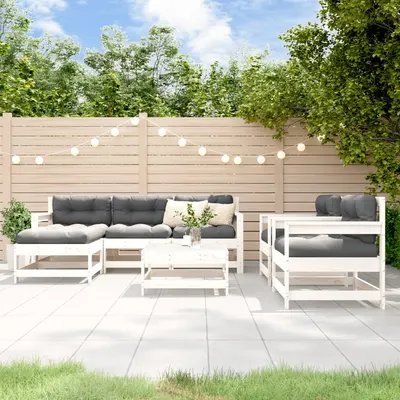 Gossi set mobilier de gradina cu perne, 7 piese, alb, lemn masiv
