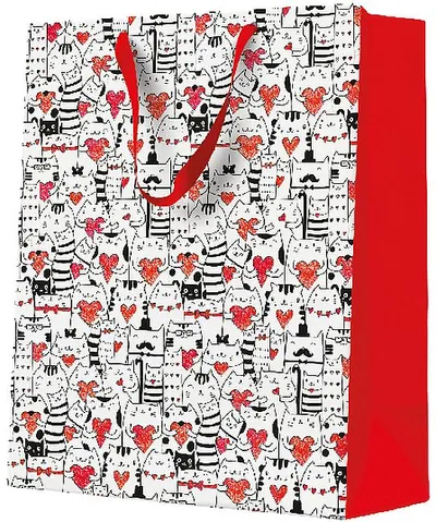 Punguță cadou PAW - Purrfect Heart Pattern, 26.5 x 33.5 x 13 cm