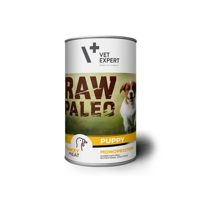 Hrana umeda pentru caini, RAW PALEO Puppy, conserva monoproteica, carne de curcan Set 5 X, 400 g