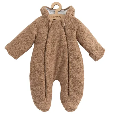 Salopeta de iarna, New Baby, Pentru bebelusi, Cu gluga si urechi, Marime 56, Cu captuseala din bumbac, Teddy