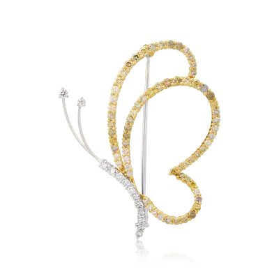 Brosa fluture din aur alb-galben cu fancy diamonds de 1.54ct si diamante de 0.31ct