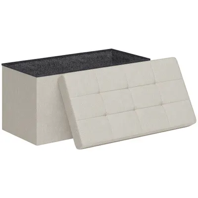 HOMCOM Banc de depozitare pouf de depozitare pliabil bout de lit repose-pieds cu capac capitonat 76L x 38l x 38H cm crem | Aosom Romania