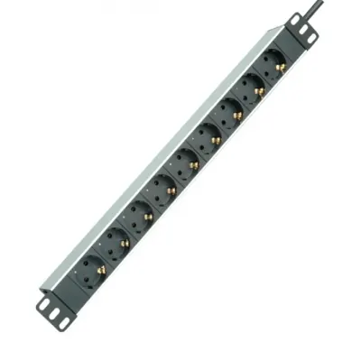 Prelungitor pentru cabinet 19" PDU Schuko la 9 prize Schuko 16A Aluminiu 2m, Roline 19.07.1620