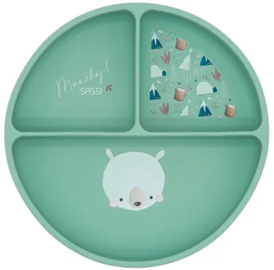 Farfurie din silicon cu ventuză Sassi - Munchy the Bear, verde
