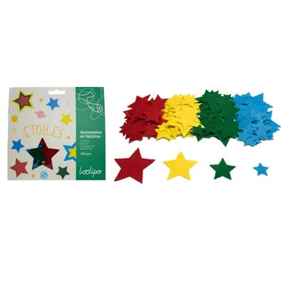 Set de 150 de steluțe colorate din fetru autoadeziv - între 2,5 - 7 cm