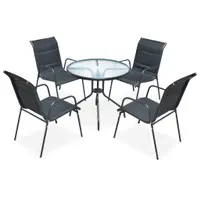 Gossi set mobilier de exterior, 5 piese, negru, otel