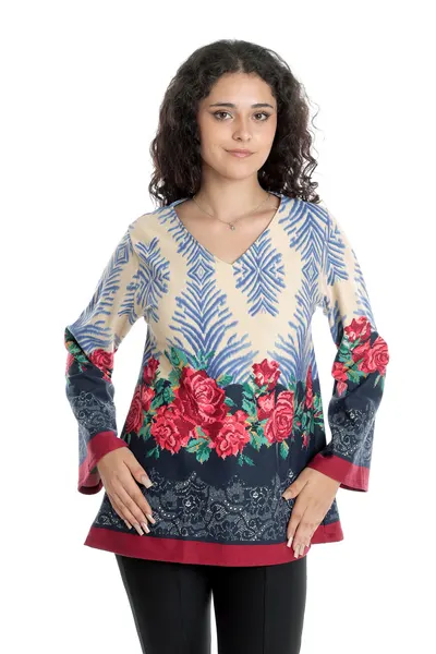 Bluza CI23087 albastru & rosu floral, Cesy | marimea S