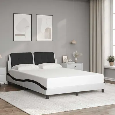 vidaXL Cadru de pat fără saltea, Zadar, alb/negru, 140x200 cm, piele ecologică