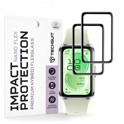 Folie Protectie Techsuit Nano Flex pentru Huawei Band 11, Set 2 bucati, Plastic, Neagra