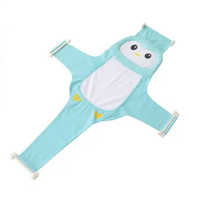 Hamac cadita Little Mom Bathnet Blue Penguin moale, uscare rapida, versatil, varsta 0-12 luni
