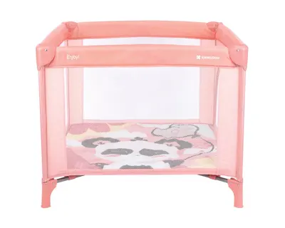 Tarc de joaca pentru copii KikkaBoo Enjoy Pink Panda 2023 cu pliere compacta,usa mare de acces cu fermoar,saltea pliabila moale,inele si geanta pentru transport incluse