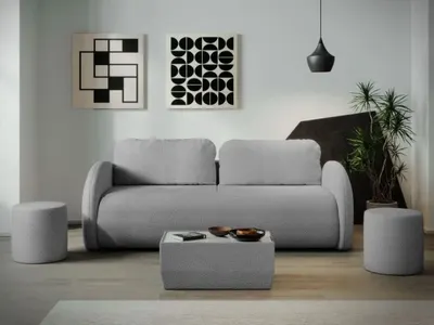 Canapea Ovelis 3 locuri extensibila plusata gri deschis