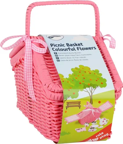 Set de joacă pentru piciorușele mici - coș de picnic cu set de ceai, roz