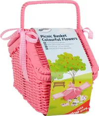 Set de joacă pentru piciorușele mici - coș de picnic cu set de ceai, roz