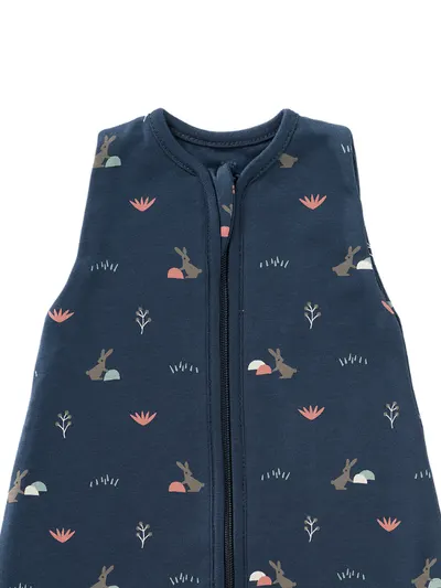 Sac de dormit cocon din bumbac organic 0-3 luni model Rabbit Mood Indigo