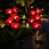 Set 2 Lampi Solare Decorative Tip Orhidee Rosie– Iluminare LED, Design Elegant si Functionare Automata