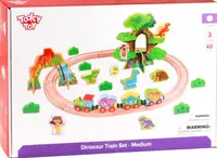 Jucarie din lemn Tooky toy - Jurassic Park cu tren si dinozauri