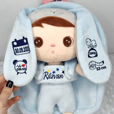 Ghiozdan personalizat Iepuras cu Papusica Detasabila