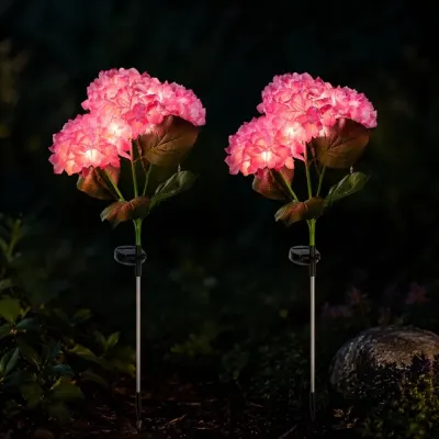 Set 2 Lampi Solare Decorative Tip Hortensie Roz – Iluminare LED, Design Realist si Functionare Automata