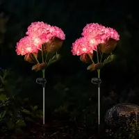 Set 2 Lampi Solare Decorative Tip Hortensie Roz – Iluminare LED, Design Realist si Functionare Automata
