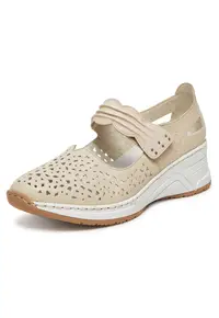 Pantofi dama bej - piele naturala - inchidere velcro