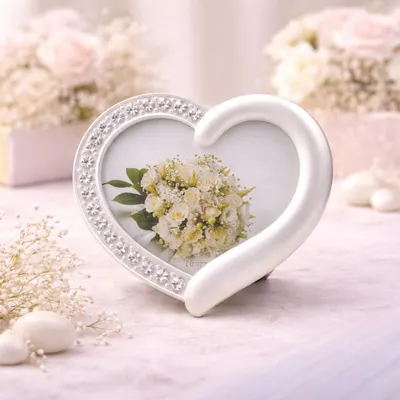 Ramă Foto AZAY Tip Inimă cu Cristale, 10x8 cm, Decor Romantic, Cadou Cuplu, Nuntă, Aniversare, Cutie Cadou Inclusă