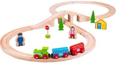 Set din lemn - Trenulet cu sine si figurine, 40 piese