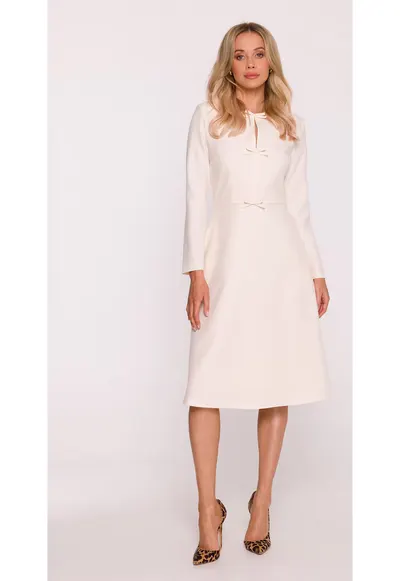Rochie Midi S414 fildes Maneci lungi - Decolteu rotund - Spate fermoar - Material neted - Captuseala completa - Fildes mat