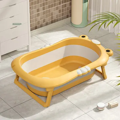 Set Cadita pliabila pentru bebelusi Little Mom orange, cu termometru digital, dop de scurgere, dimensiune 80 x 52 x 23 cm si Suport anatomic inclus