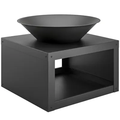 Outsunny Focar Ø59 cm cu raft pentru lemne, cârlig, utilizabil cu lemne și cărbune, rotund, Negru | Aosom Romania