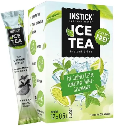 Ceai rece instant, lime și mentă, 12 x 2.5 g, Instick