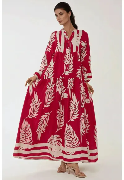 Rochie maxi - imprimeu - rosu - viscoza