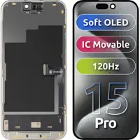 Display cu Touchscreen MP compatibil cu Apple iPhone 15 Pro, cu Rama, Versiune Soft OLED FHD 120Hz IC Movable, Negru