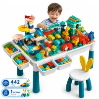 Masa Multifunctionala cu Piese Compatibile Lego Duplo, Set 61x41cm cu 442 Piese - Default Title