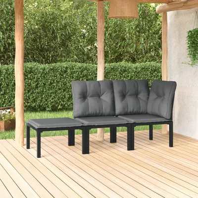 Gossi set mobilier de gradina cu perne, 3 piese, negru/gri, poliratan