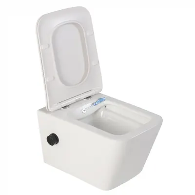 Vas wc suspendat cu functie bideu, dreptunghiular, apa calda rece, rimless, baterie negru mat Foglia Safari