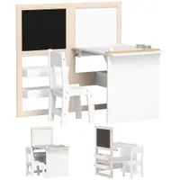 AIYAPLAY Set Masă și Scaun pentru Copii 3-8 Ani cu Tablă Neagră, Tablă Albă, Containere și Rulou de Hârtie, Alb | Aosom Romania