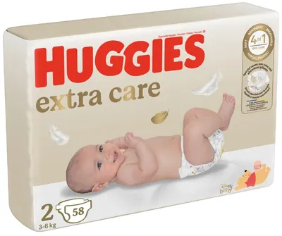 Scutece bebelusi Huggies Extra Care - Mărimea 2, 3-6 kg, 58 buc.