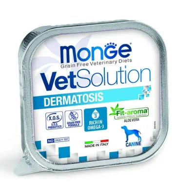 MONGE VETSOLUTION Dermatosis, XS-XL, Porc, dietă veterinară, tăviță hrană umedă fără cereale câini, piele & blană, (pate), 150g
