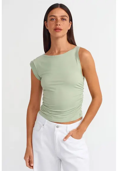 Bluza dama - fara maneci - croiala slim - Verde salvie - 92% viscoza - 8% elastan